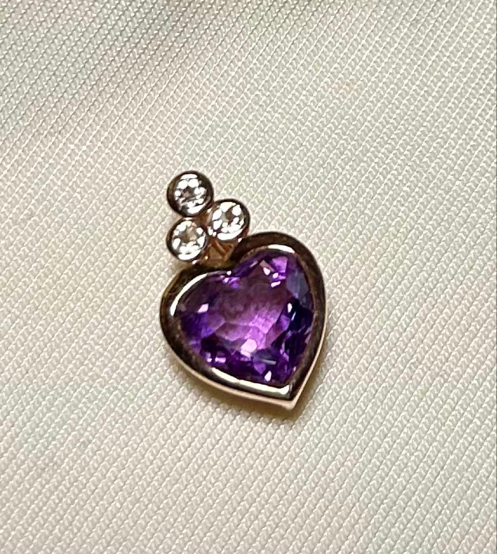 【美品】gstv アメジスト　K１８ハート型ネックレストップ