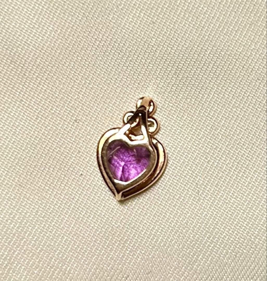 【美品】gstv アメジスト　K１８ハート型ネックレストップ