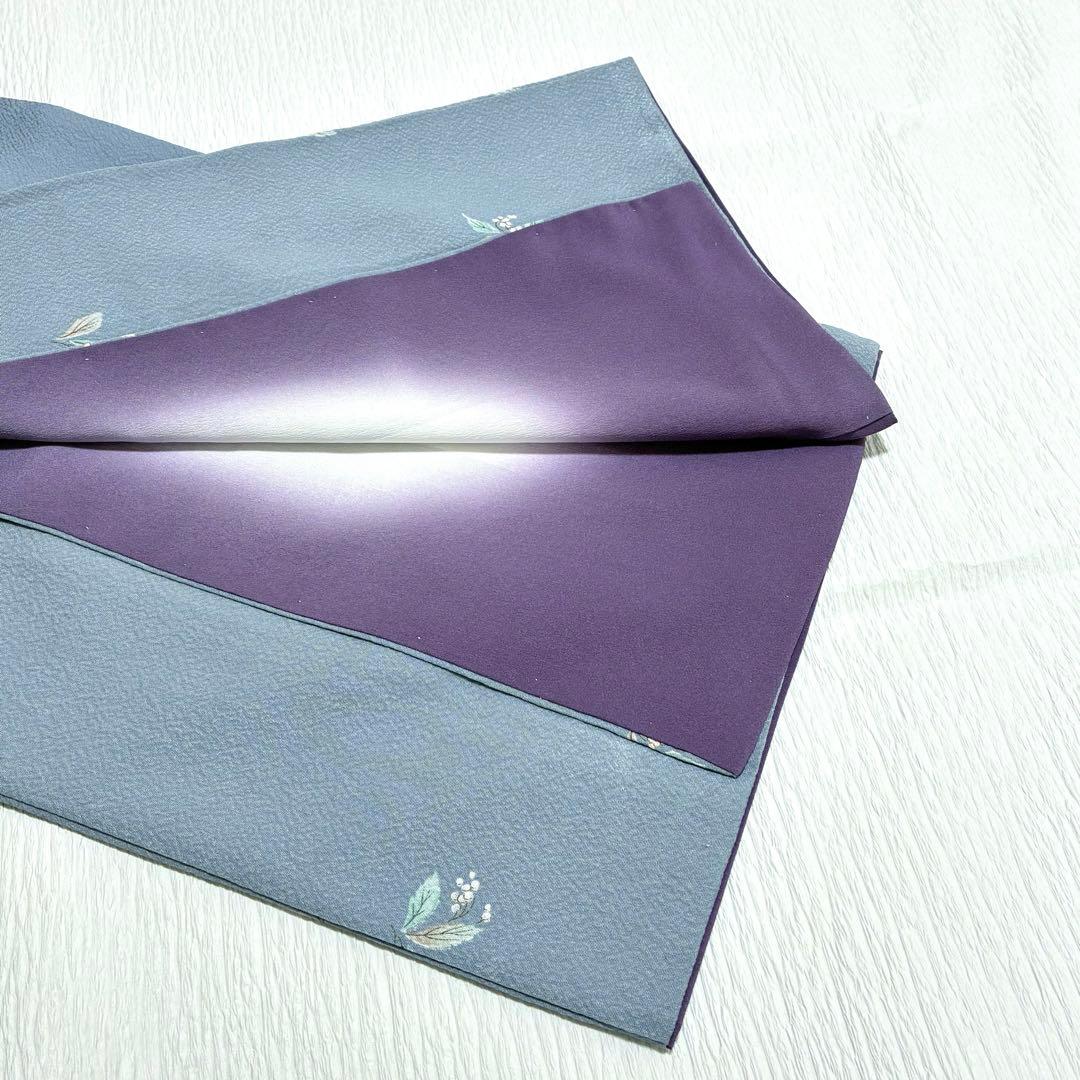 【良品✨】東レシルック　洗える着物　飛び柄小紋　浅葱鼠　葉と実　手縫い仕立てK5