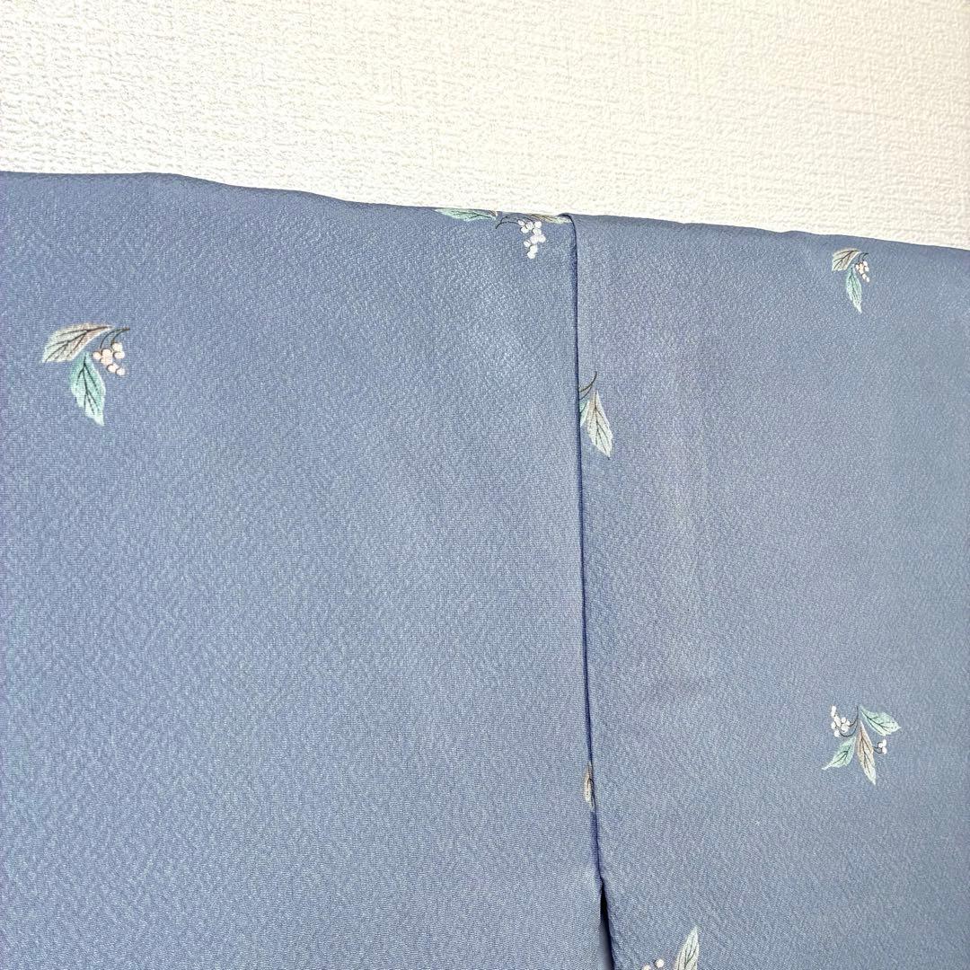 【良品✨】東レシルック　洗える着物　飛び柄小紋　浅葱鼠　葉と実　手縫い仕立てK5