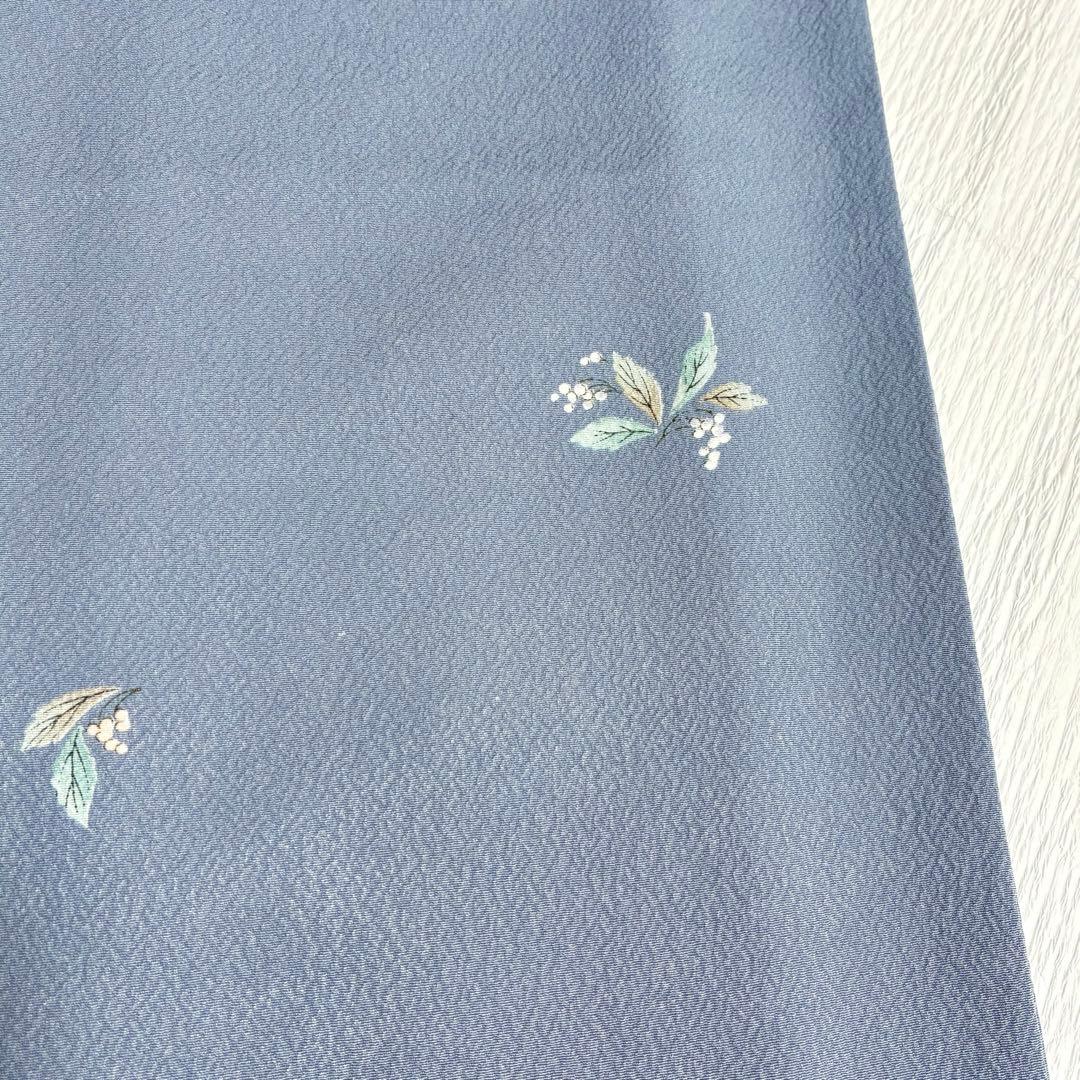 【良品✨】東レシルック　洗える着物　飛び柄小紋　浅葱鼠　葉と実　手縫い仕立てK5