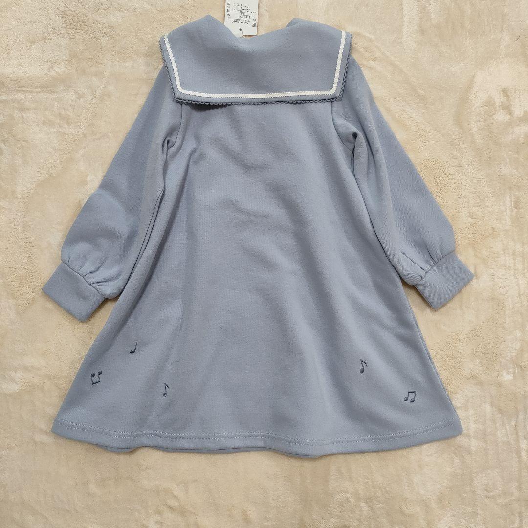 タグ付き新品 メゾピアノ くまアップリケ セーラーカットワンピース リボン