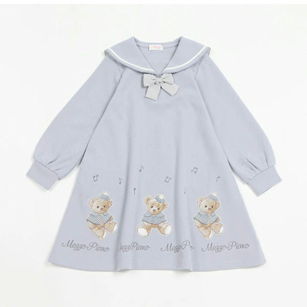 タグ付き新品 メゾピアノ くまアップリケ セーラーカットワンピース リボン