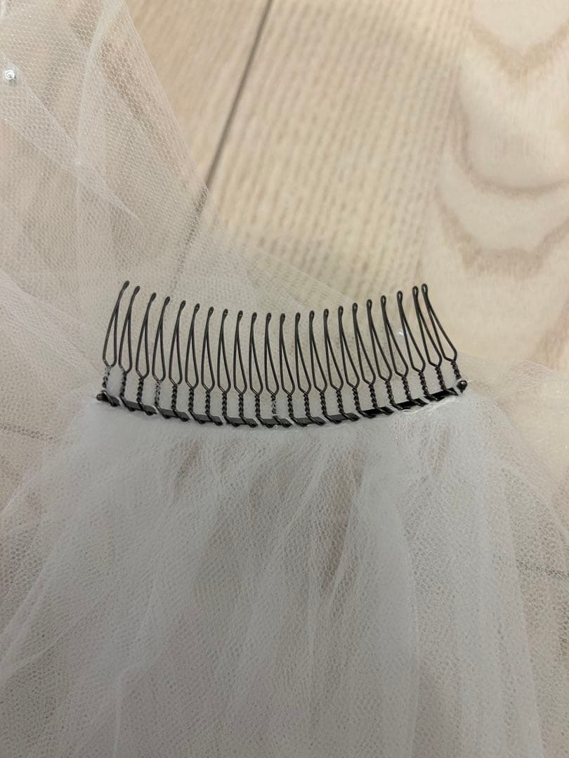 ホワイト パール付きロングウェディングベール