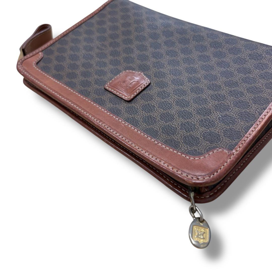 【Y】セリーヌ クラッチバッグ マカダム ブラウン レザー ヴィンテージ