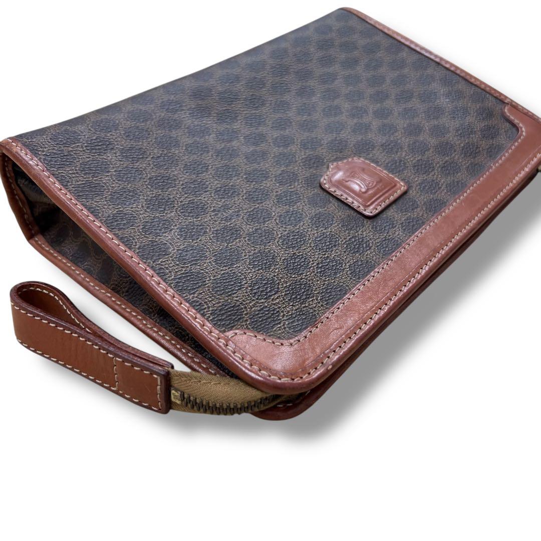 【Y】セリーヌ クラッチバッグ マカダム ブラウン レザー ヴィンテージ