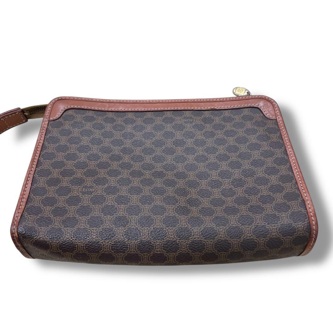 【Y】セリーヌ クラッチバッグ マカダム ブラウン レザー ヴィンテージ