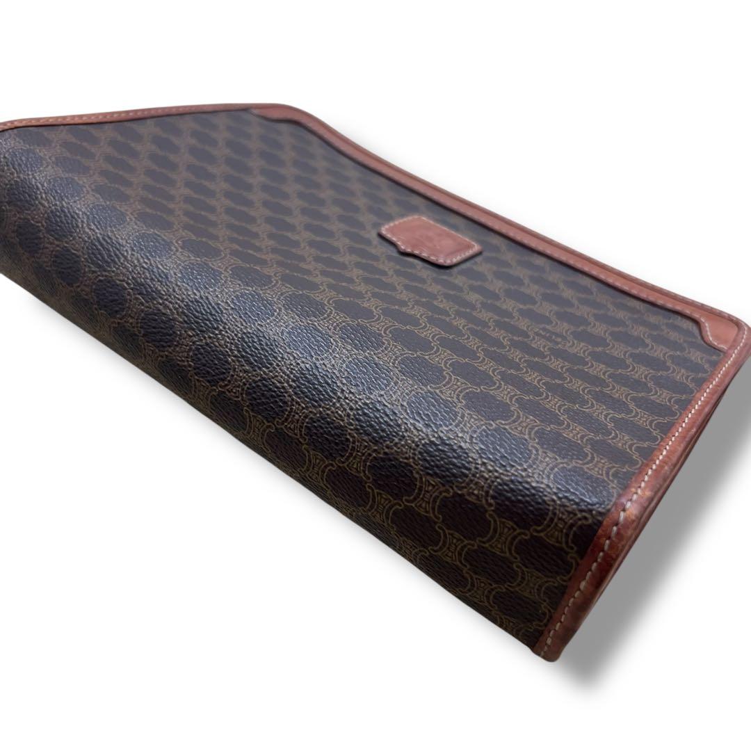 【Y】セリーヌ クラッチバッグ マカダム ブラウン レザー ヴィンテージ