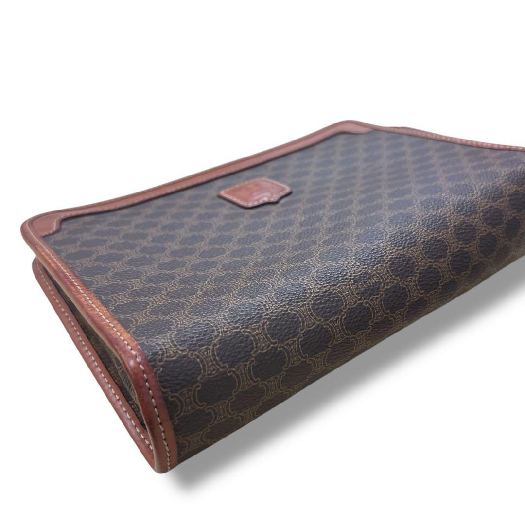 【Y】セリーヌ クラッチバッグ マカダム ブラウン レザー ヴィンテージ