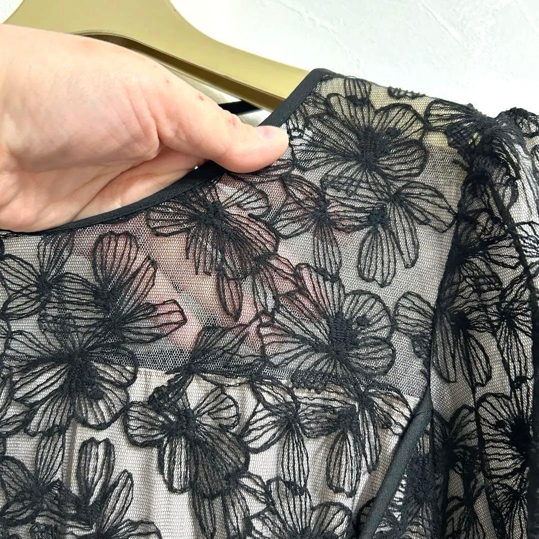 パフスリーブ総レースフレアロング結婚式ワンピース パーティードレスお呼ばれ二次会