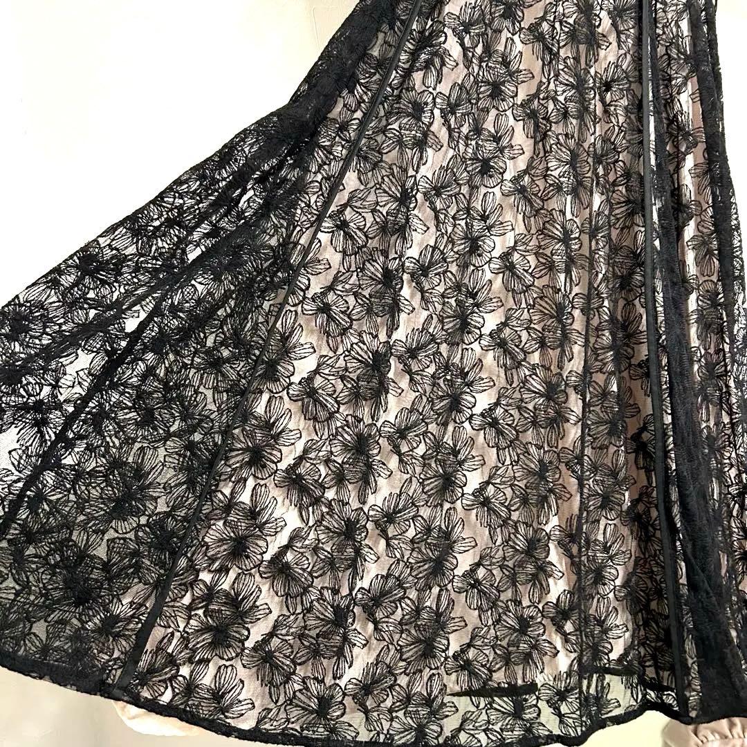 パフスリーブ総レースフレアロング結婚式ワンピース パーティードレスお呼ばれ二次会