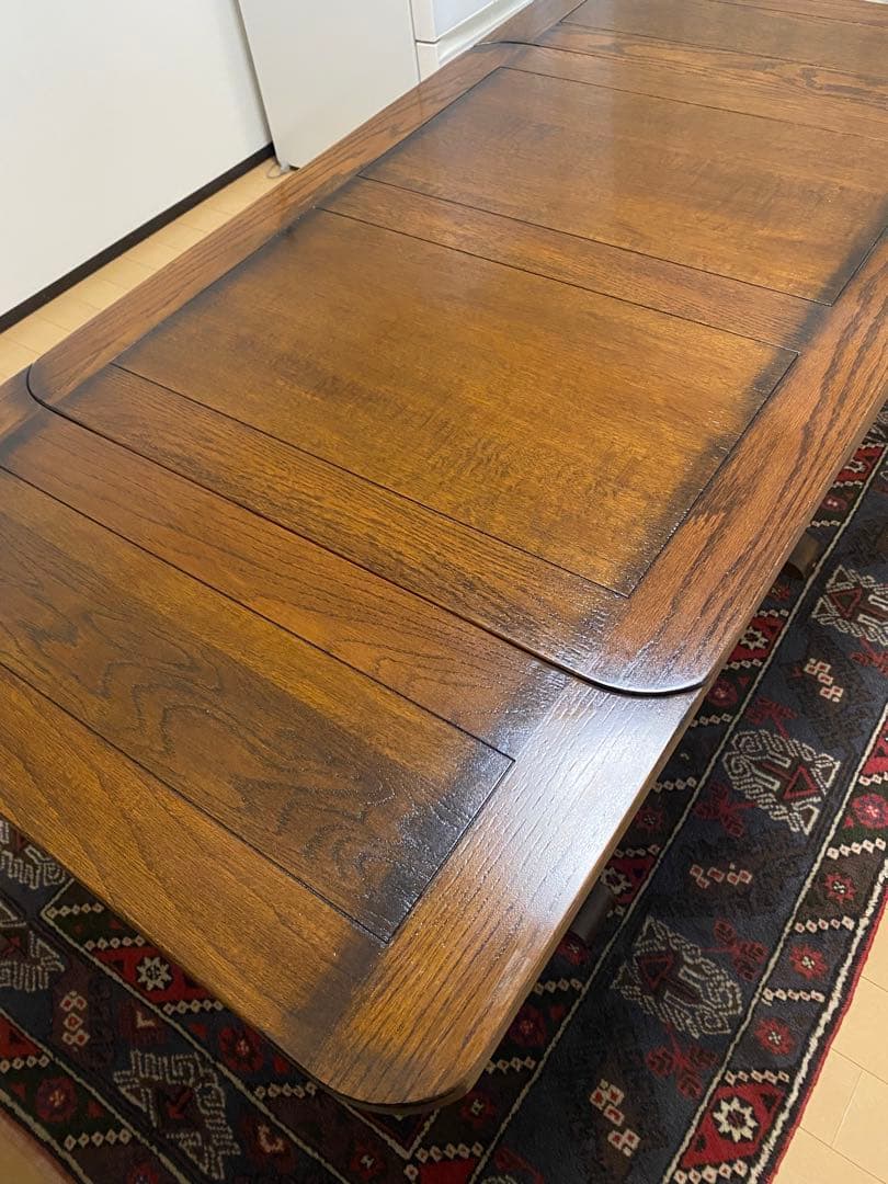 美品＊アンティーク風＊天然木伸長式正方形レトロ風ドローリーフテーブル