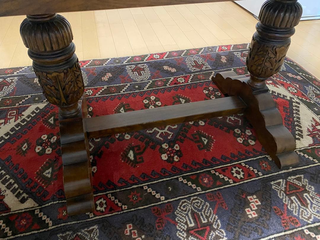 美品＊アンティーク風＊天然木伸長式正方形レトロ風ドローリーフテーブル