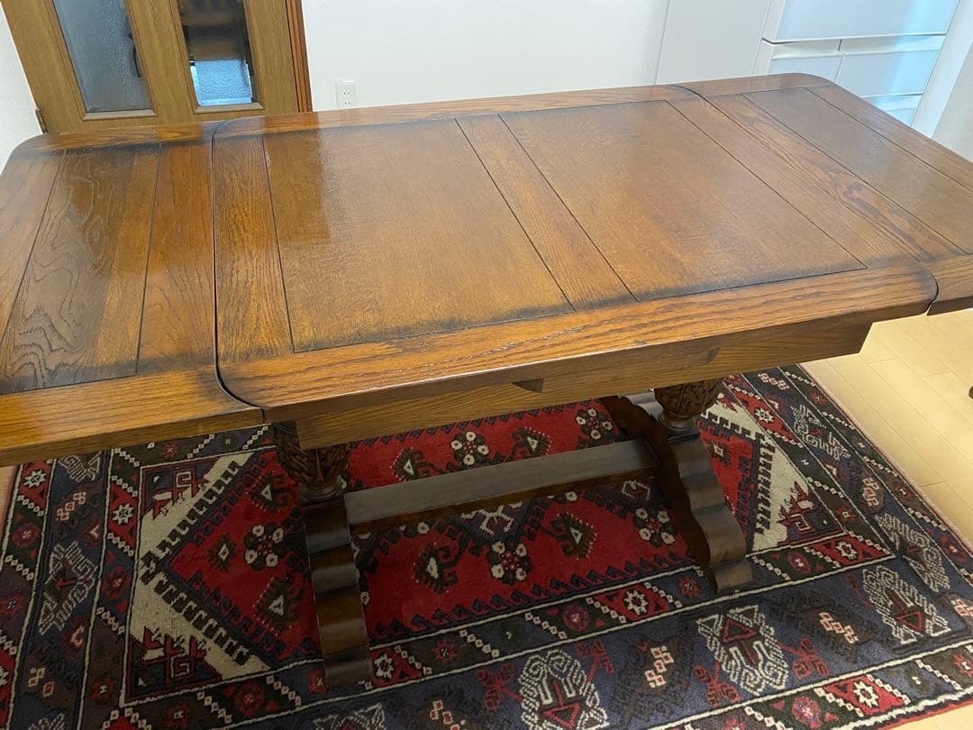 美品＊アンティーク風＊天然木伸長式正方形レトロ風ドローリーフテーブル