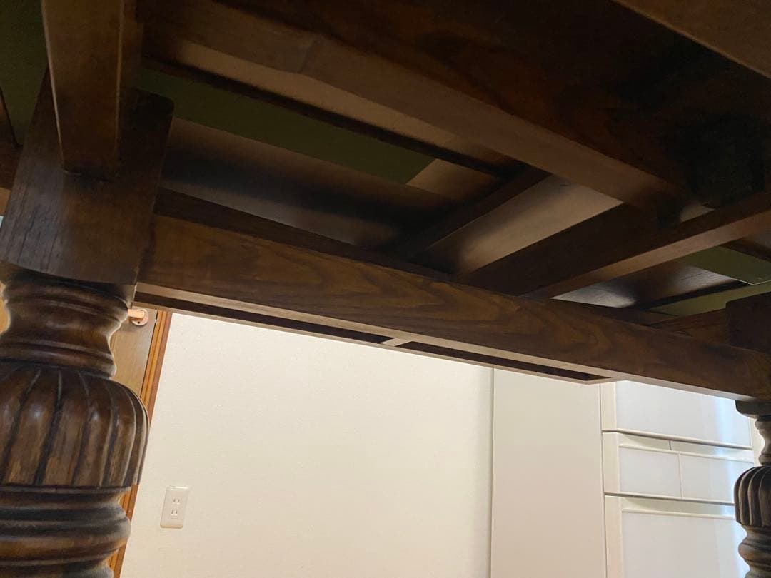 美品＊アンティーク風＊天然木伸長式正方形レトロ風ドローリーフテーブル