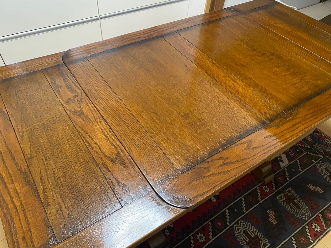 美品＊アンティーク風＊天然木伸長式正方形レトロ風ドローリーフテーブル