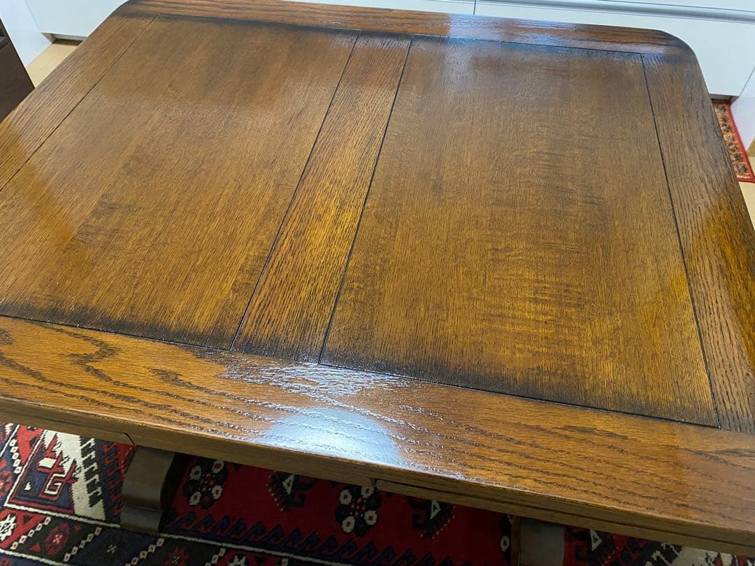 美品＊アンティーク風＊天然木伸長式正方形レトロ風ドローリーフテーブル