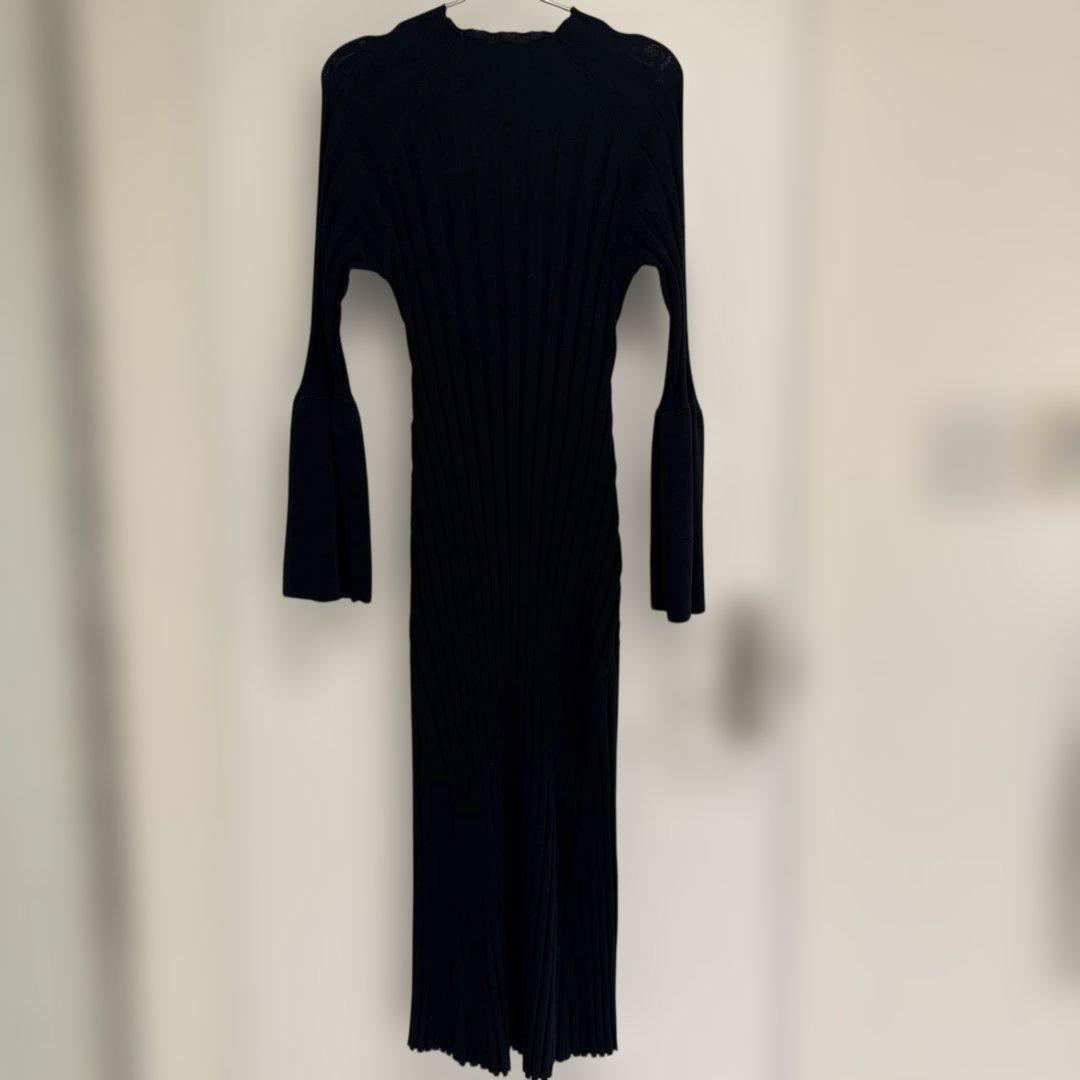 anuans ベルスリーブリブワンピース ネイビー ニット