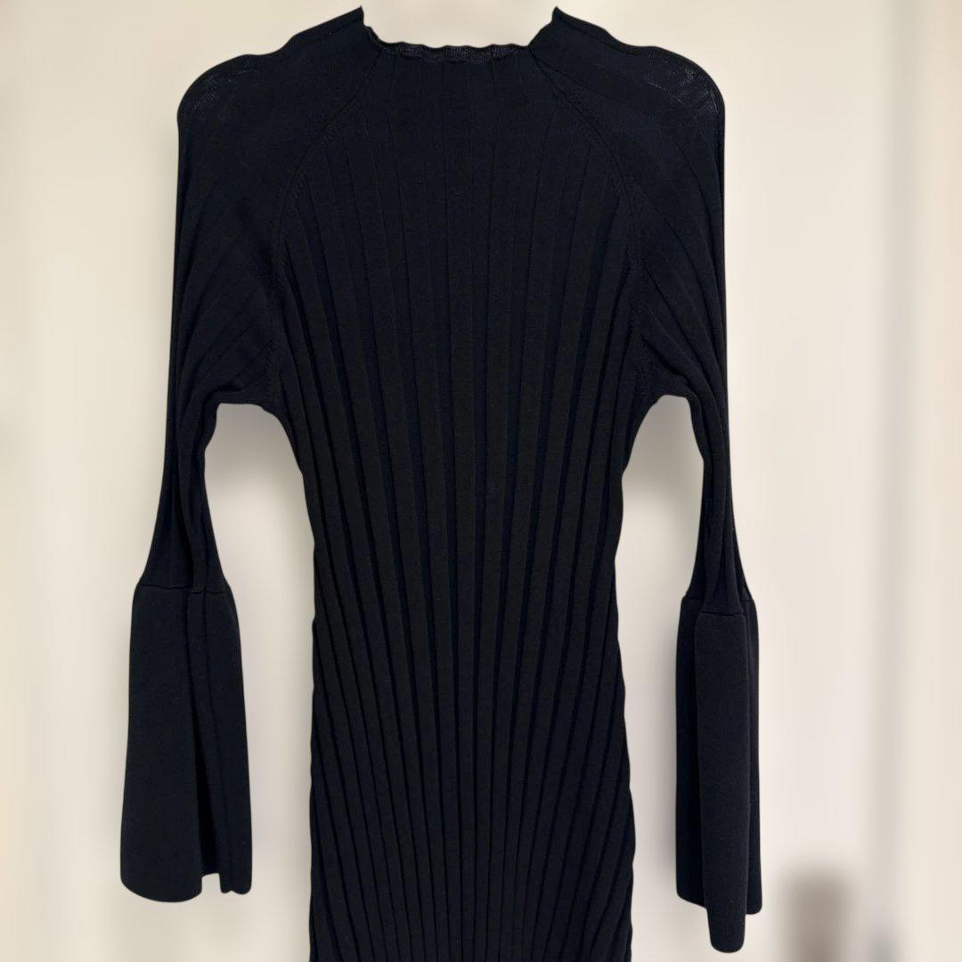 anuans ベルスリーブリブワンピース ネイビー ニット