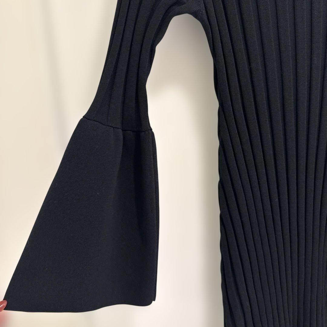 anuans ベルスリーブリブワンピース ネイビー ニット