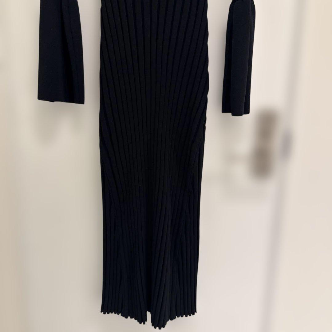 anuans ベルスリーブリブワンピース ネイビー ニット