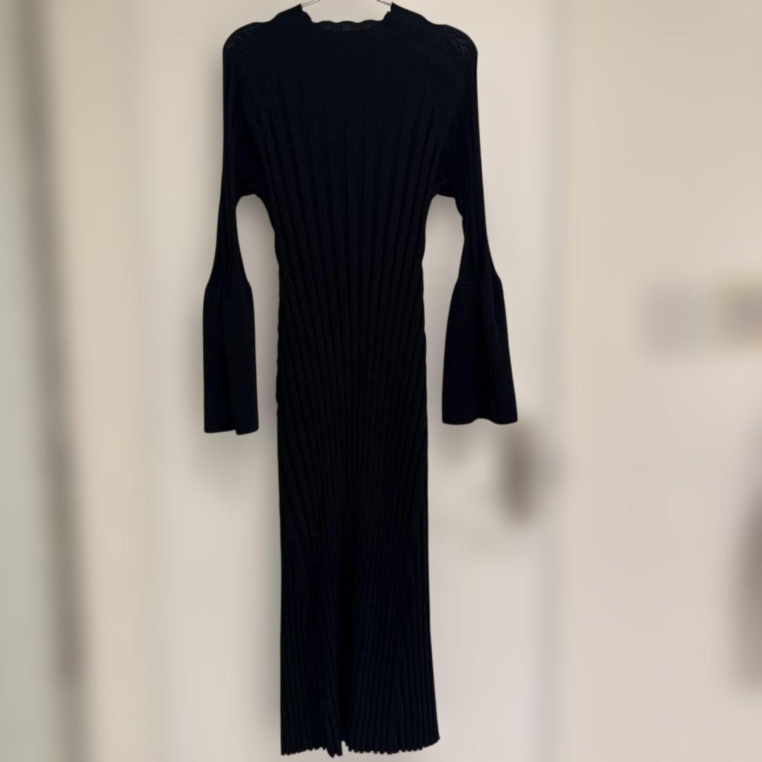 anuans ベルスリーブリブワンピース ネイビー ニット