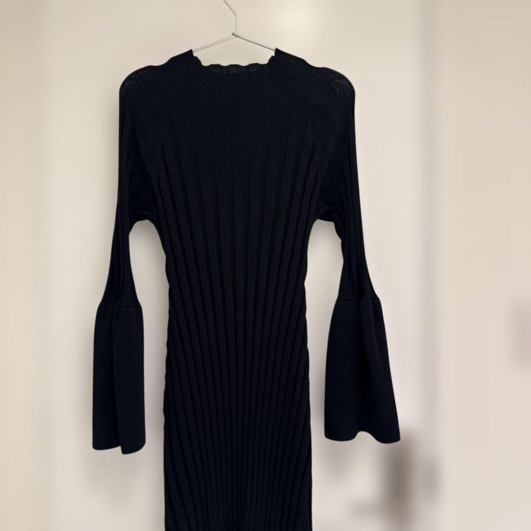 anuans ベルスリーブリブワンピース ネイビー ニット