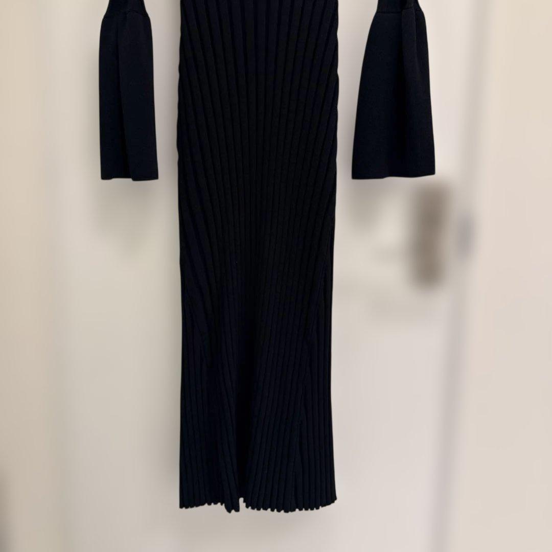 anuans ベルスリーブリブワンピース ネイビー ニット