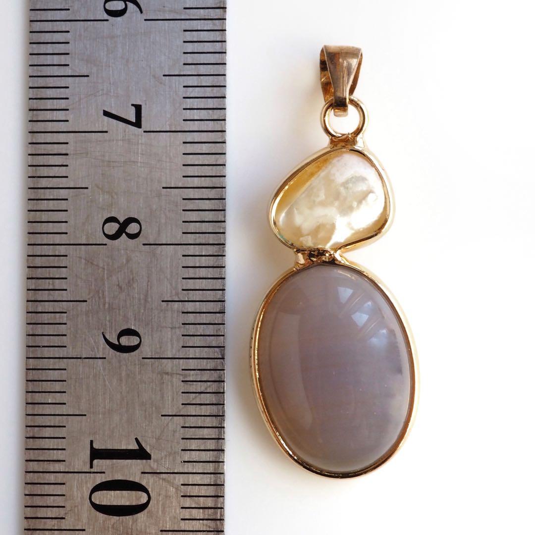 【blue.ks】No.3 天然淡水パール×瑪瑙のデザインネックレストップ