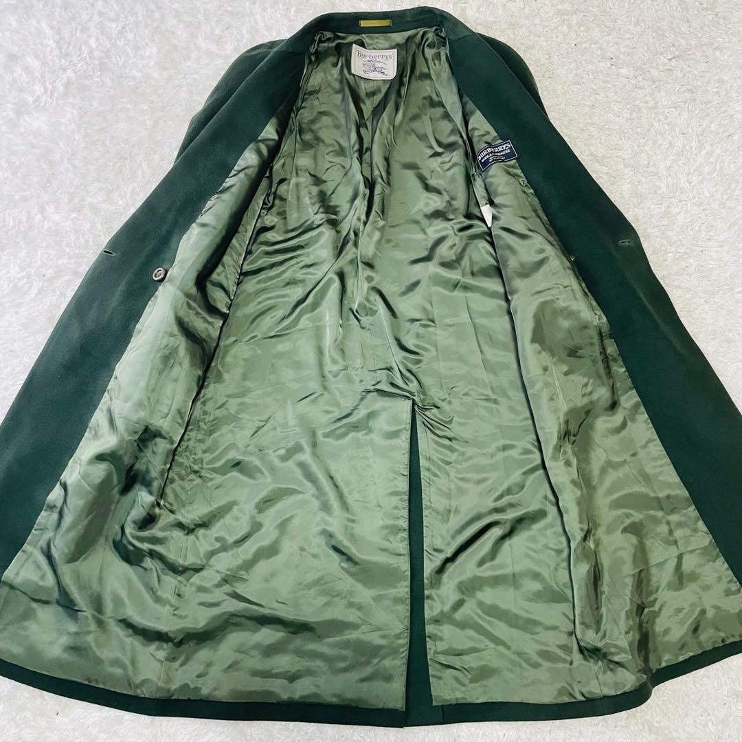 希少色　バーバリーズ　チェスターコート　ダブル　ウール　カシミヤ混　グリーン
