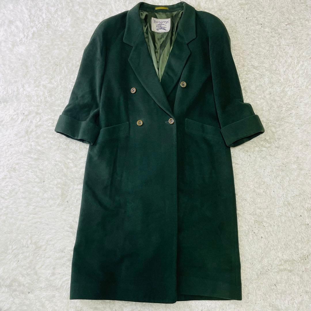 希少色　バーバリーズ　チェスターコート　ダブル　ウール　カシミヤ混　グリーン