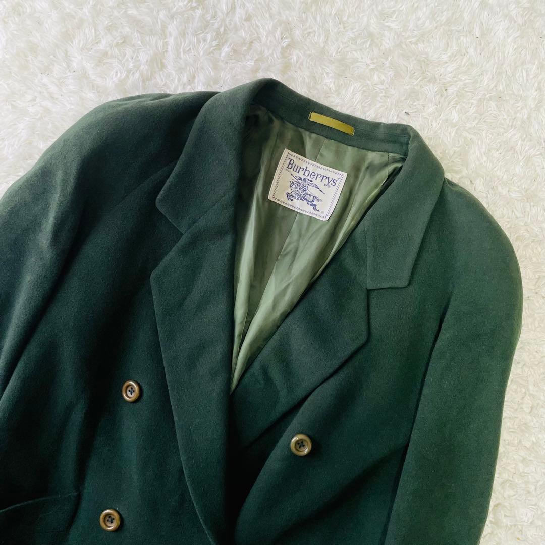 希少色　バーバリーズ　チェスターコート　ダブル　ウール　カシミヤ混　グリーン