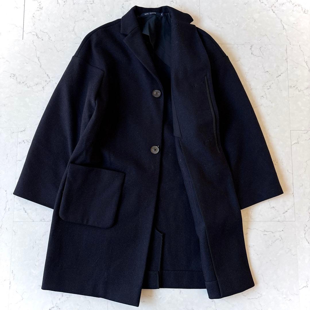 ソフィードール ウールメルトン オーバーサイズ 比翼 リバーコート ネイビー