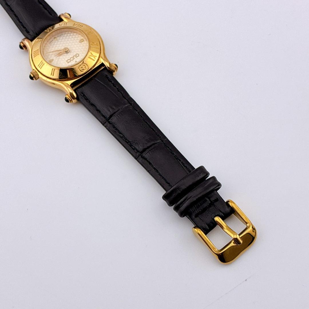 【電池交換済】GUCCI　腕時計　新品ベルト　6500L　クォーツ　ゴールド