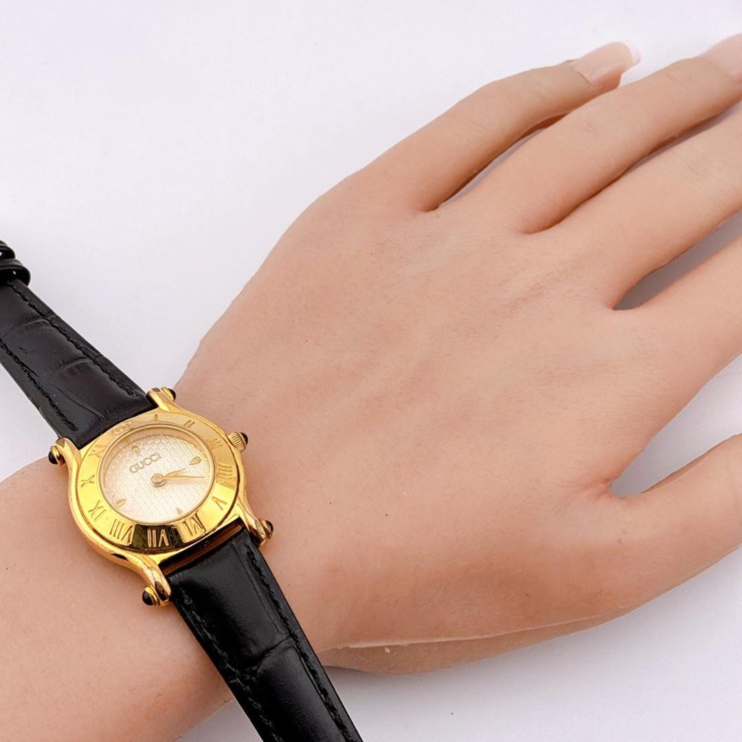 【電池交換済】GUCCI　腕時計　新品ベルト　6500L　クォーツ　ゴールド