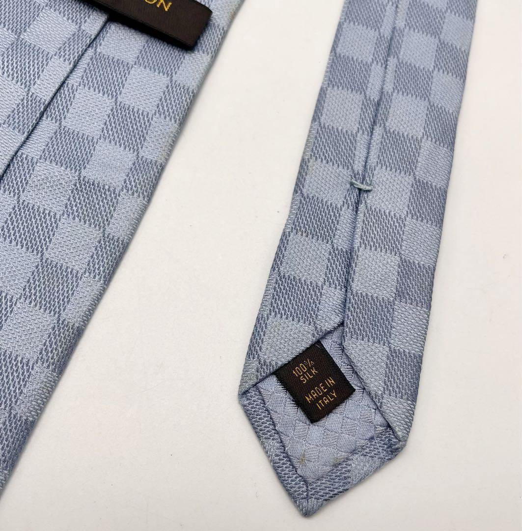 ルイヴィトン ネクタイ ダミエパターン　ブルー　メンズ 水色