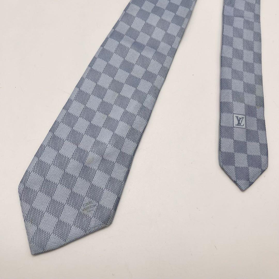 ルイヴィトン ネクタイ ダミエパターン　ブルー　メンズ 水色