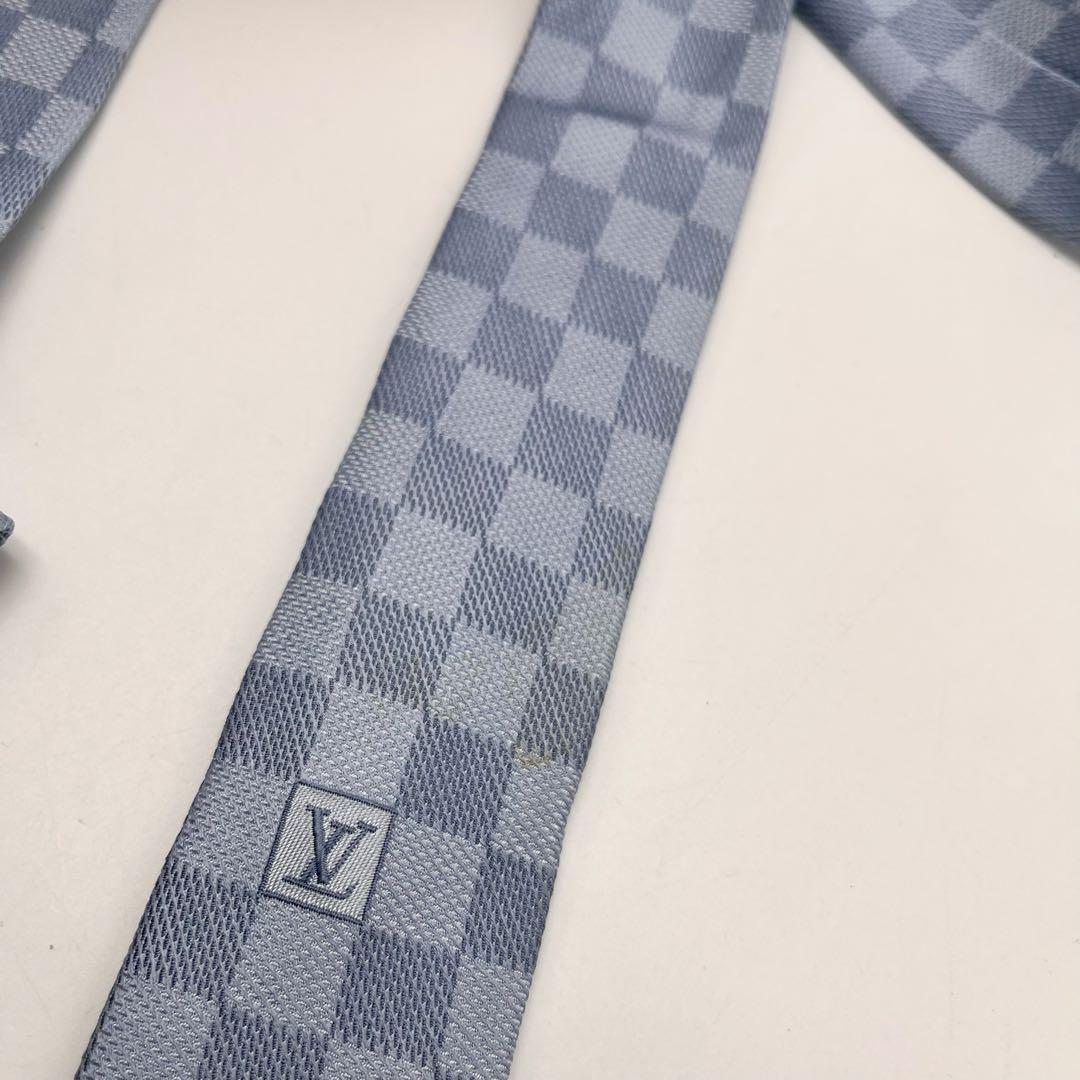 ルイヴィトン ネクタイ ダミエパターン　ブルー　メンズ 水色