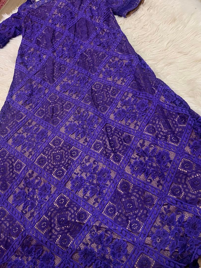 ※てんとう虫【TADASHI SHOJI】紫　レース　ロングドレス