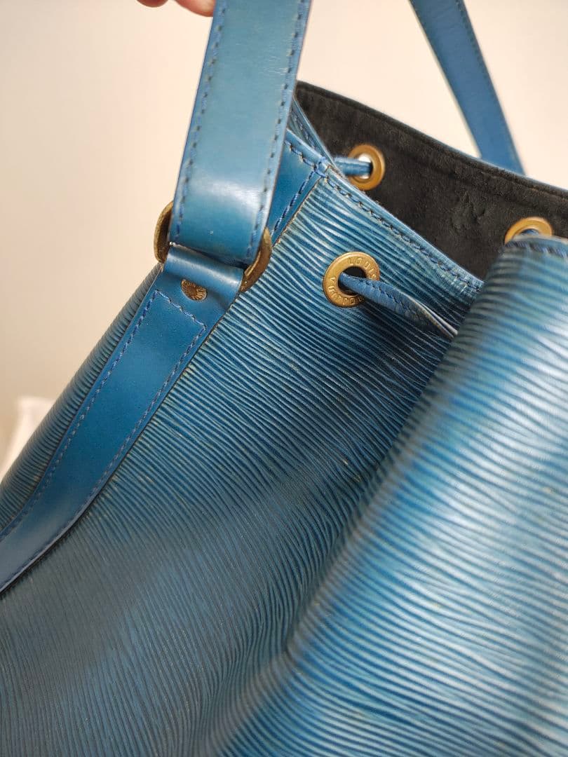 青 エピレザー バケットバッグ ショルダー付き