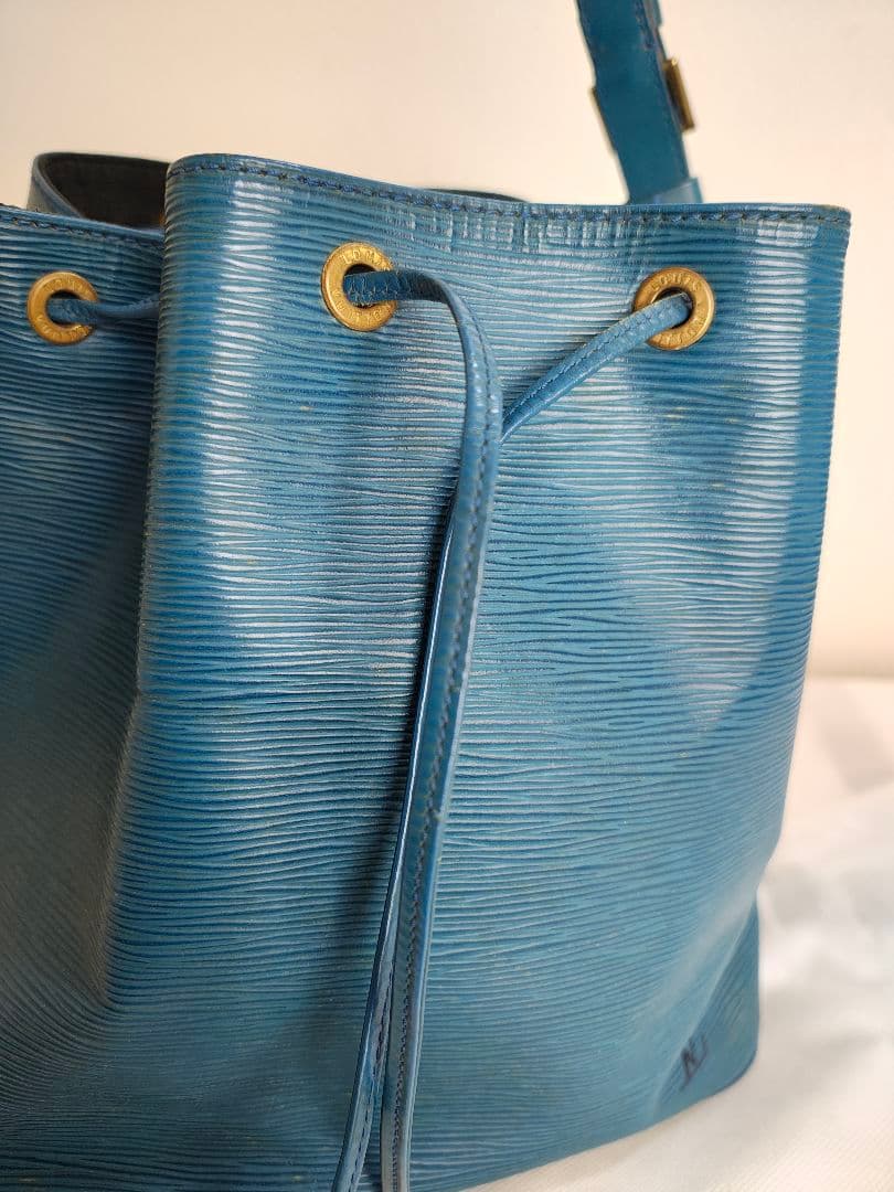 青 エピレザー バケットバッグ ショルダー付き