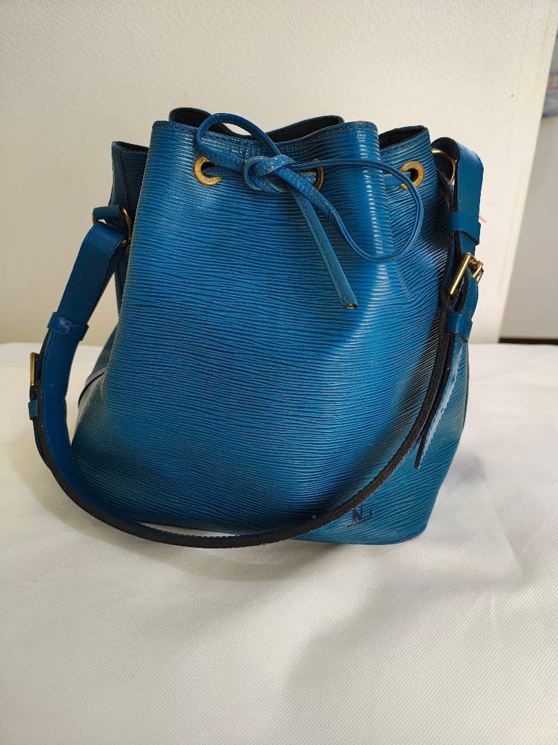 青 エピレザー バケットバッグ ショルダー付き