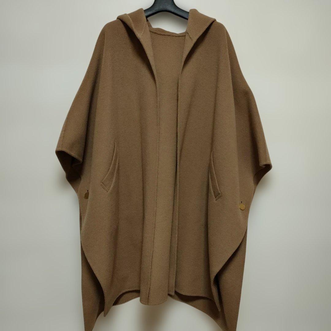美品　ルーニィ ケープコート 金ボタン フード キャメル