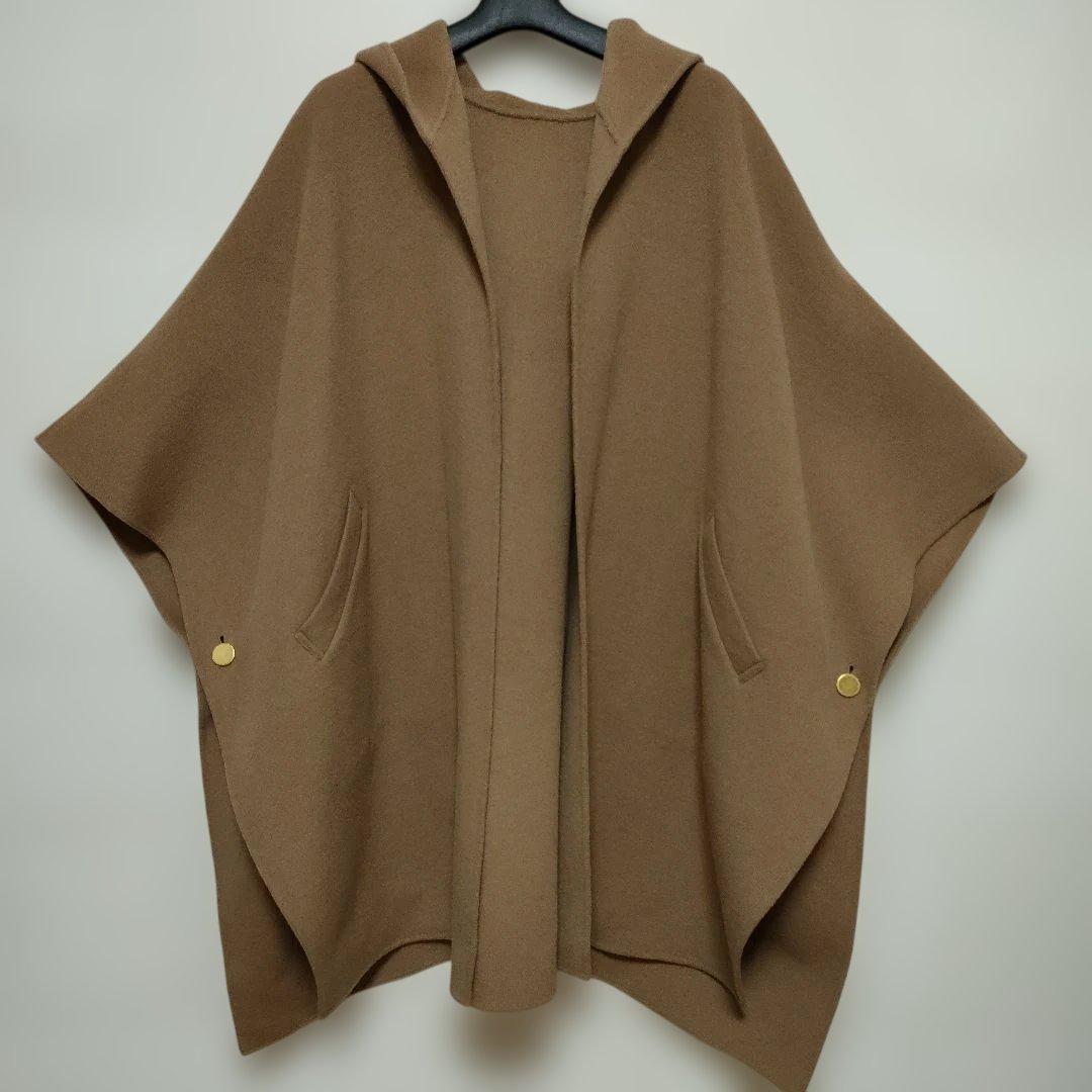 美品　ルーニィ ケープコート 金ボタン フード キャメル