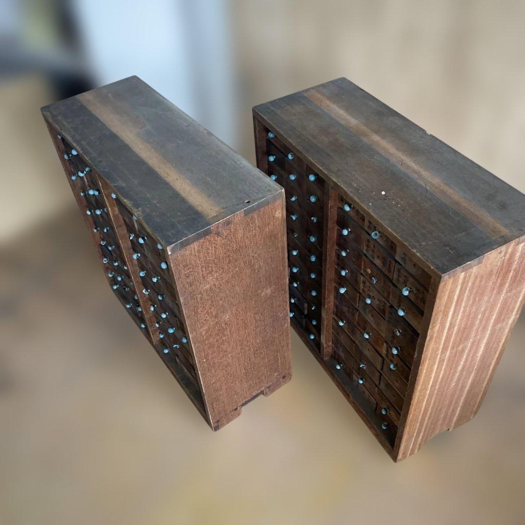 T1/2【送料込み】活版印刷所から出た木のタンス2竿セット【古道具】【活版印刷】