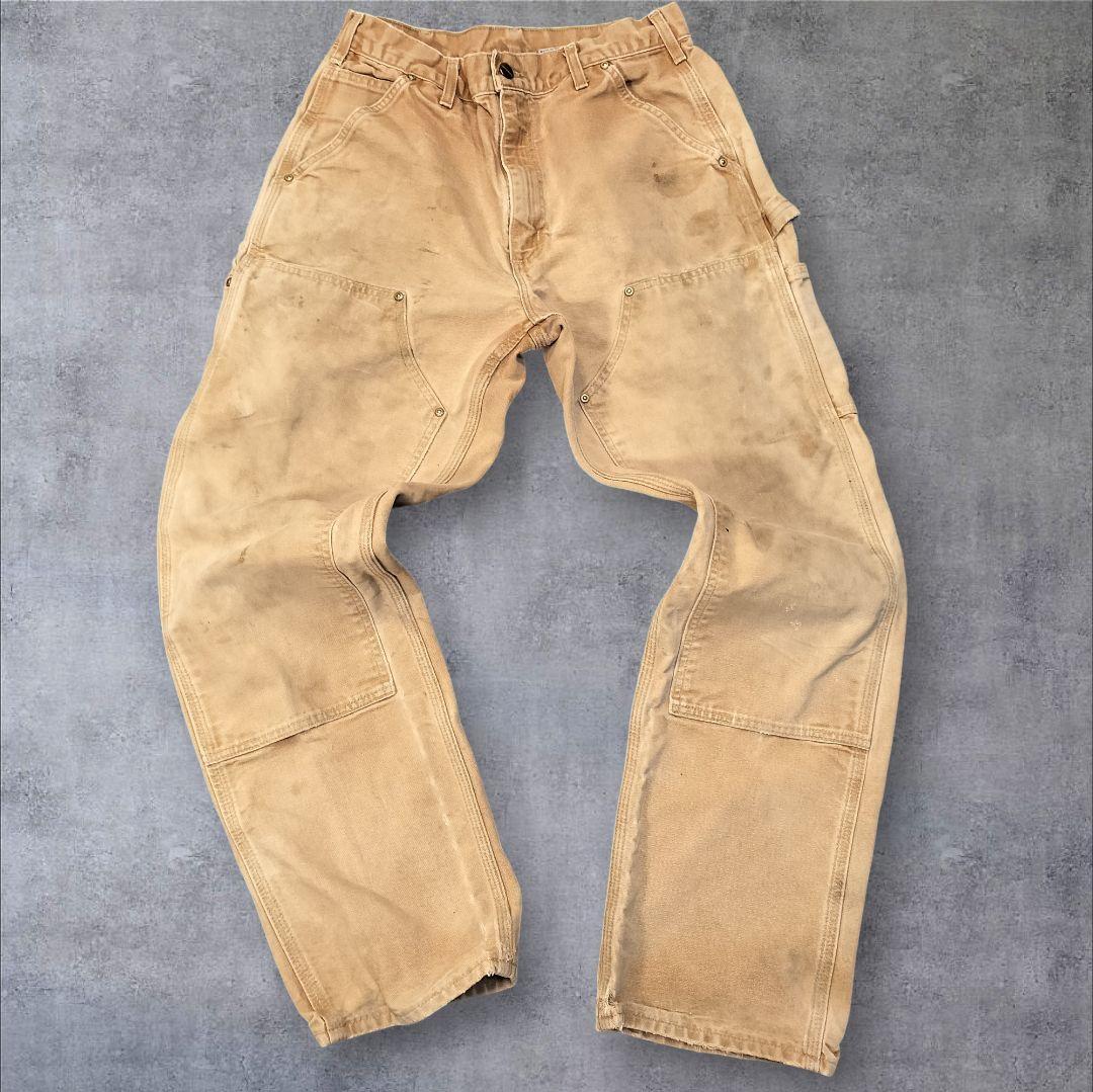 90s USA製 Carhartt ダブルニー ダックパンツ 極上フェード ML