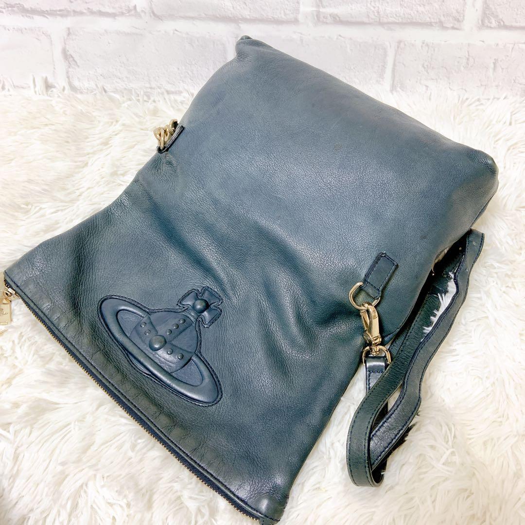 ヴィヴィアンウエストウッド　ショルダー　クラッチ　デカロゴ　ビッグオーブ　紺