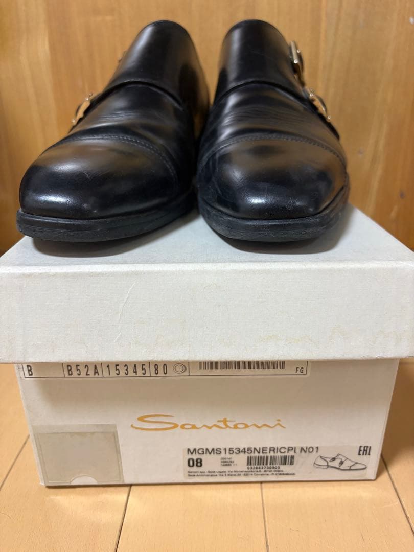 Santoni ダブルモンクストラップシューズ ブラック 8.0