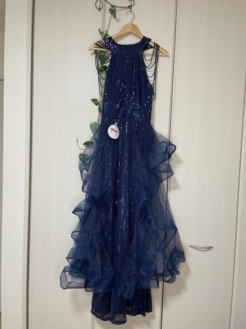イヴニングドレス　パーティードレス　スパンコール　カラーネイビー　サイズL
