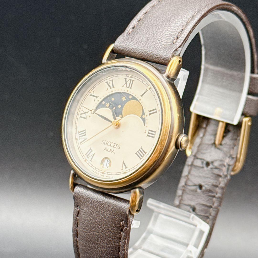 【稼働品】ALBA SUCCESS ムーンフェイズ クォーツ レディース 腕時計